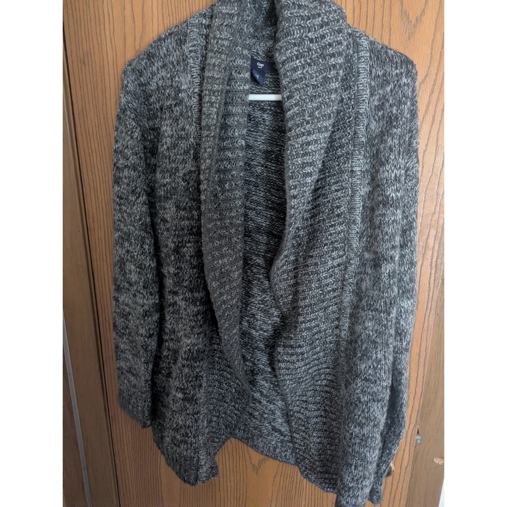 Gap Open Front Cardigan Sweater Gray Marled Knit Shawl Collar Cozy Warm Small